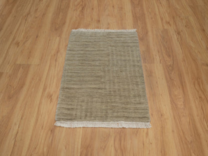 Beige 2'0" x 2'8" Modern and Contemporary Handloom Wool Rug - Sku: O091786