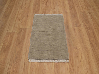 Brown 1'11" x 2'9" Modern and Contemporary Handloom Wool Rug - Sku: O091787