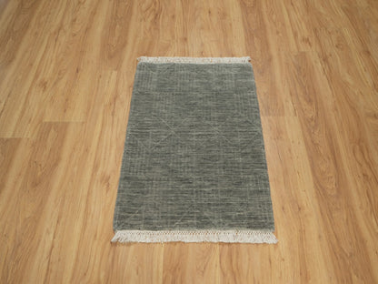 Green 2'0" x 2'8" Modern and Contemporary Handloom Wool Rug - Sku: O091789