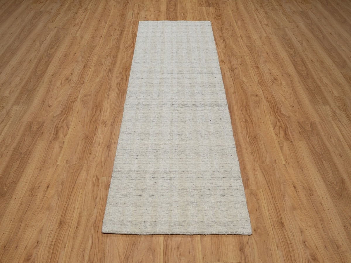 Modern / Contemporary hand-knotted wool runner in Ivory, 2'7" x 8' — SKU O091792 (view 2)