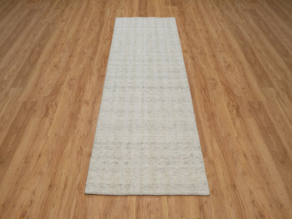 Modern / Contemporary hand-knotted wool runner in Ivory, 2'7" x 8' — SKU O091792 (view 2)