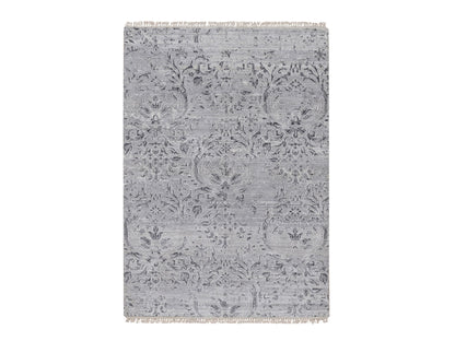 Transitional hand-knotted wool/silk rug in Gray, 4' x 5'10" — SKU O091799