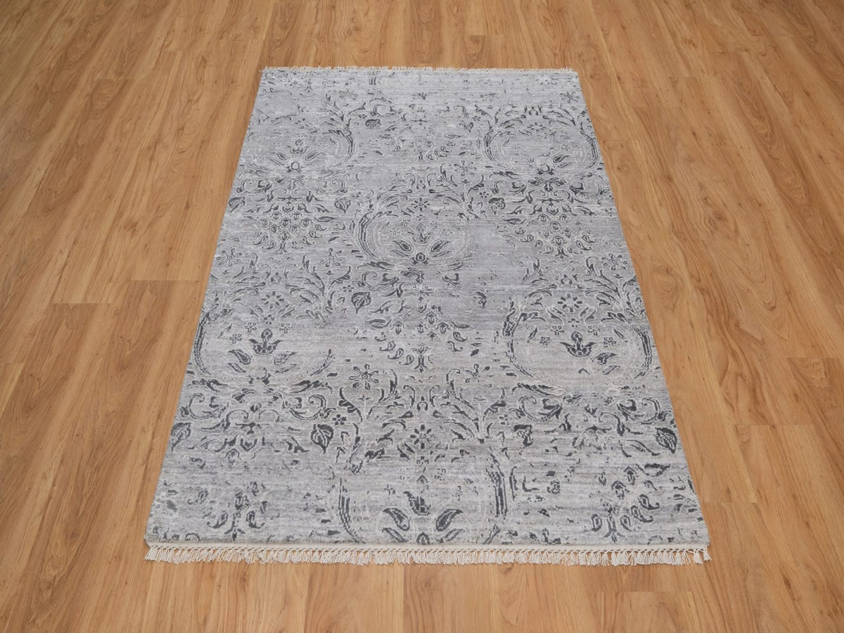 Transitional hand-knotted wool/silk rug in Gray, 4' x 5'10" — SKU O091799 (view 2)