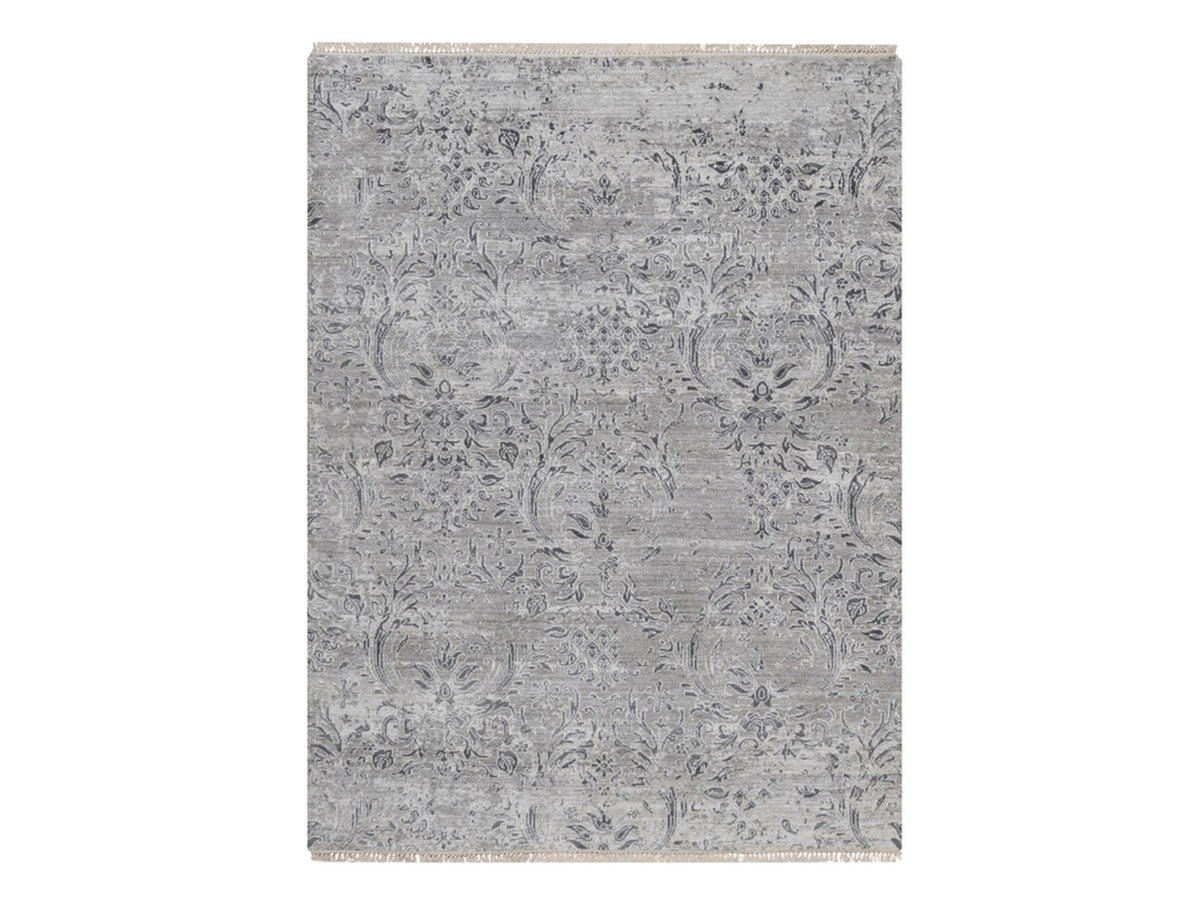 Transitional hand-knotted wool/silk rug in Gray, 5' x 6'11" — SKU O091800