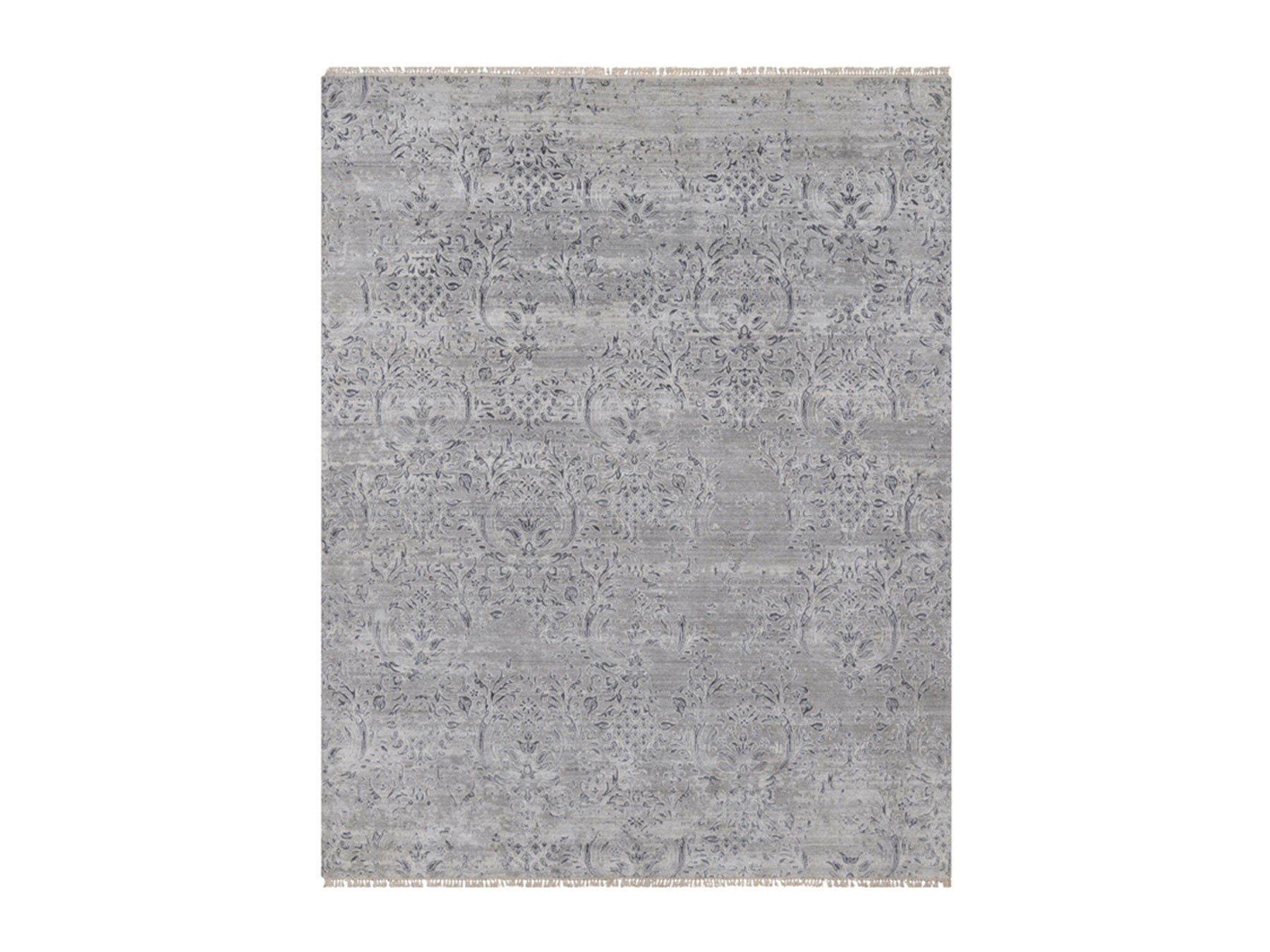 Transitional hand-knotted wool/silk rug in Gray, 7'10" x 10' — SKU O091801