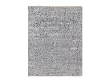 Transitional hand-knotted wool/silk rug in Gray, 7'10" x 10' — SKU O091801