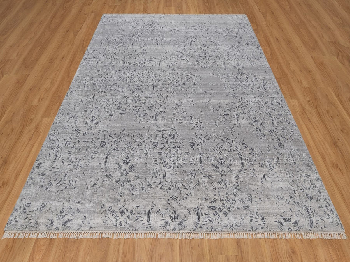 Transitional hand-knotted wool/silk rug in Gray, 7'10" x 10' — SKU O091801 (view 2)