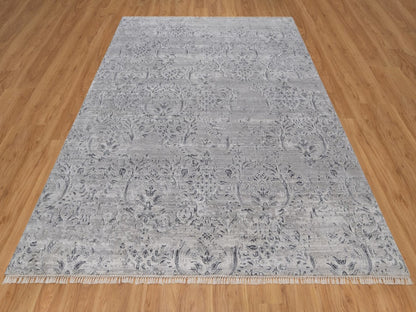 Transitional hand-knotted wool/silk rug in Gray, 7'10" x 10' — SKU O091801 (view 2)