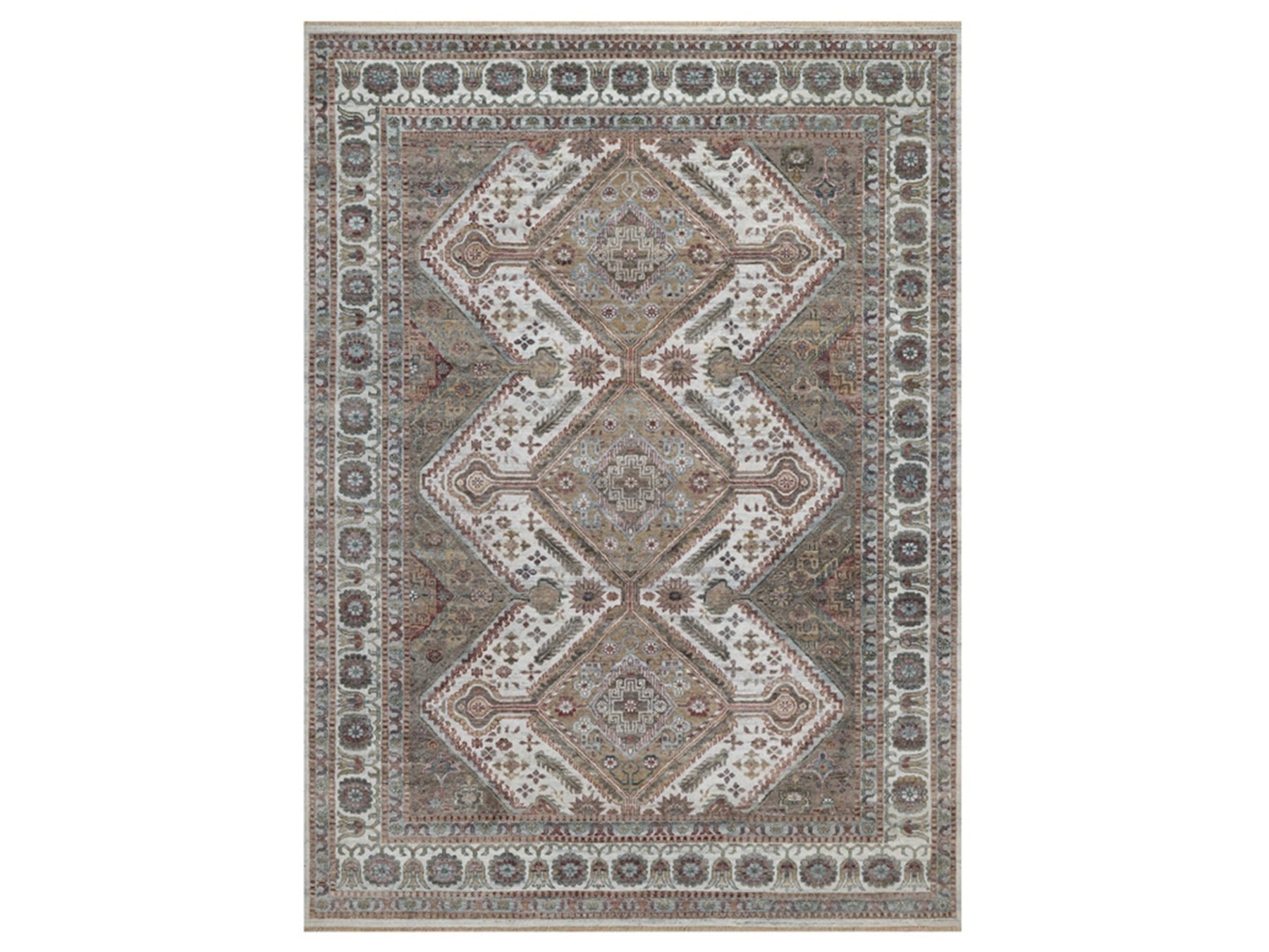 Shiraz Tribal & Geometric hand-knotted wool rug in Ivory, 8'10" x 12'1" — SKU O091802