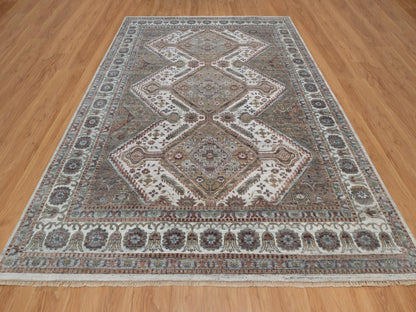 Shiraz Tribal & Geometric hand-knotted wool rug in Ivory, 8'10" x 12'1" — SKU O091802 (view 2)