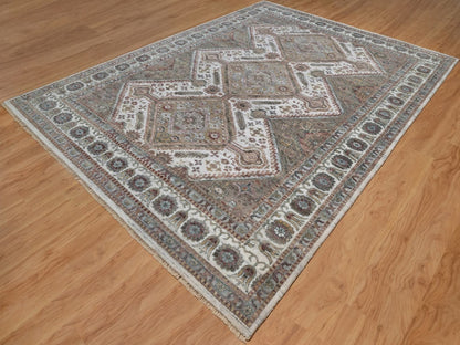 Shiraz Tribal & Geometric hand-knotted wool rug in Ivory, 8'10" x 12'1" — SKU O091802 (view 3)