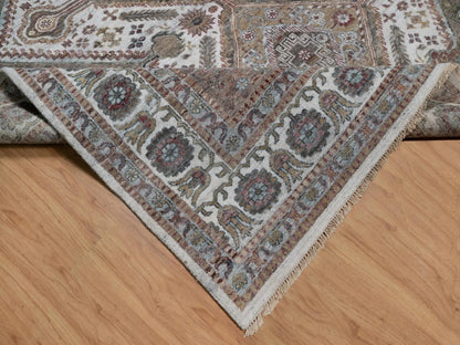 Shiraz Tribal & Geometric hand-knotted wool rug in Ivory, 8'10" x 12'1" — SKU O091802 (view 6)
