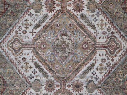 Shiraz Tribal & Geometric hand-knotted wool rug in Ivory, 8'10" x 12'1" — SKU O091802 (view 8)