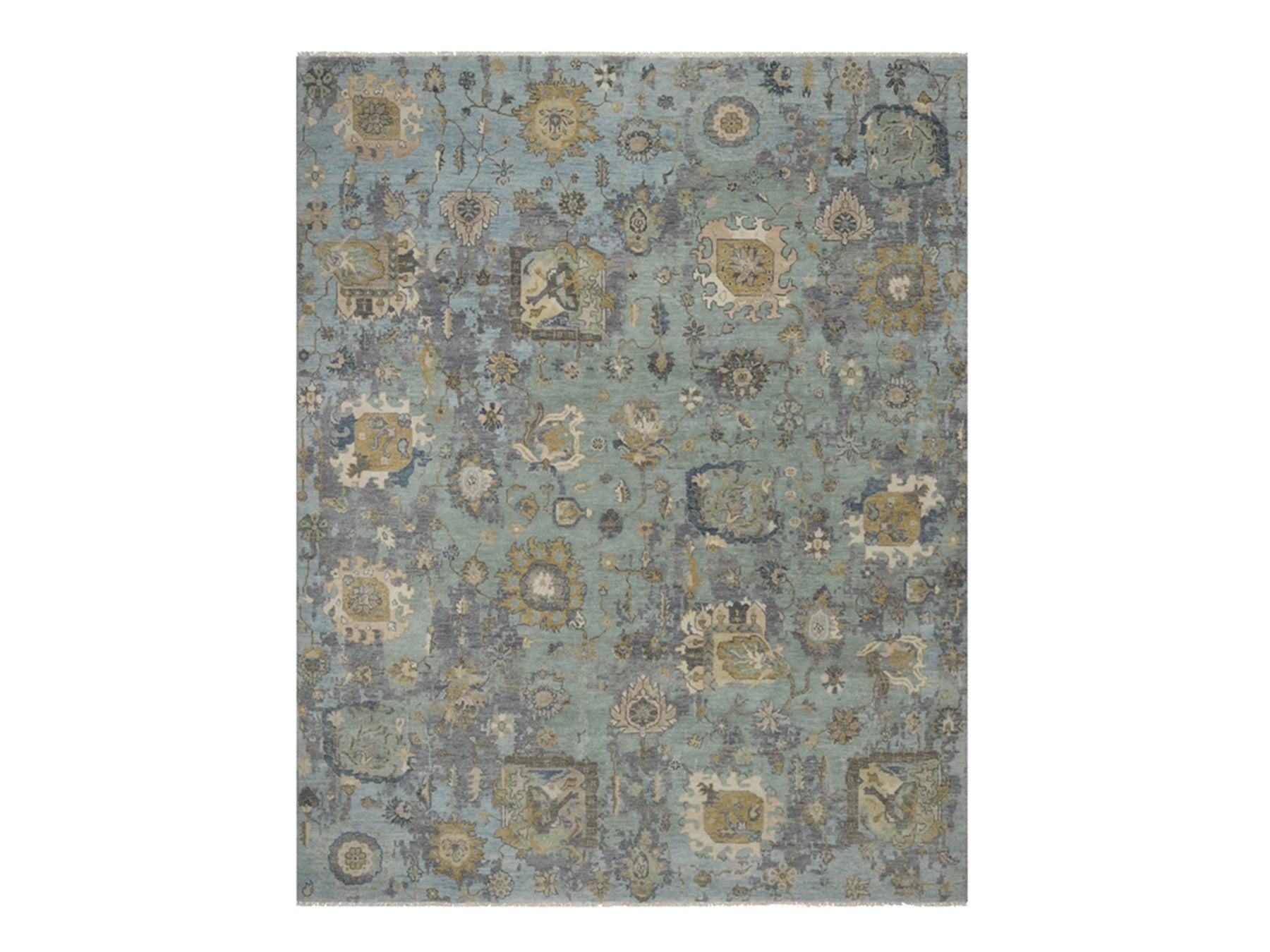 Green 8'0" x 10'1" Oushak And Peshawar Hand knotted Wool Rug - Sku: O091803