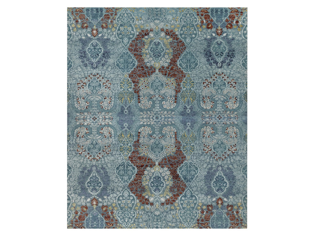 Modern / Contemporary hand-knotted wool/silk rug in Blue, 8'1" x 10'1" — SKU O091804