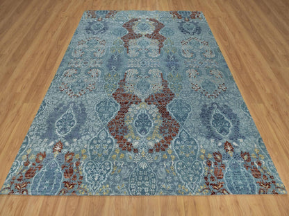 Blue 8'1" x 10'1" Modern and Contemporary Hand knotted Wool/Silk Rug - Sku: O091804