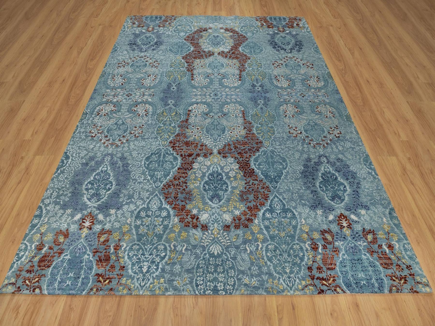 Blue 8'1" x 10'1" Modern and Contemporary Hand knotted Wool/Silk Rug - Sku: O091804