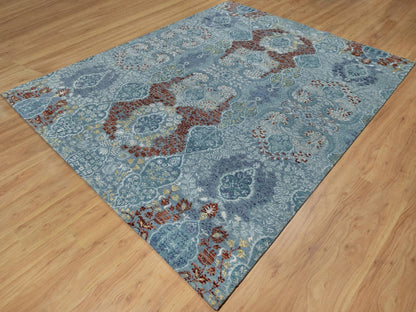 Blue 8'1" x 10'1" Modern and Contemporary Hand knotted Wool/Silk Rug - Sku: O091804