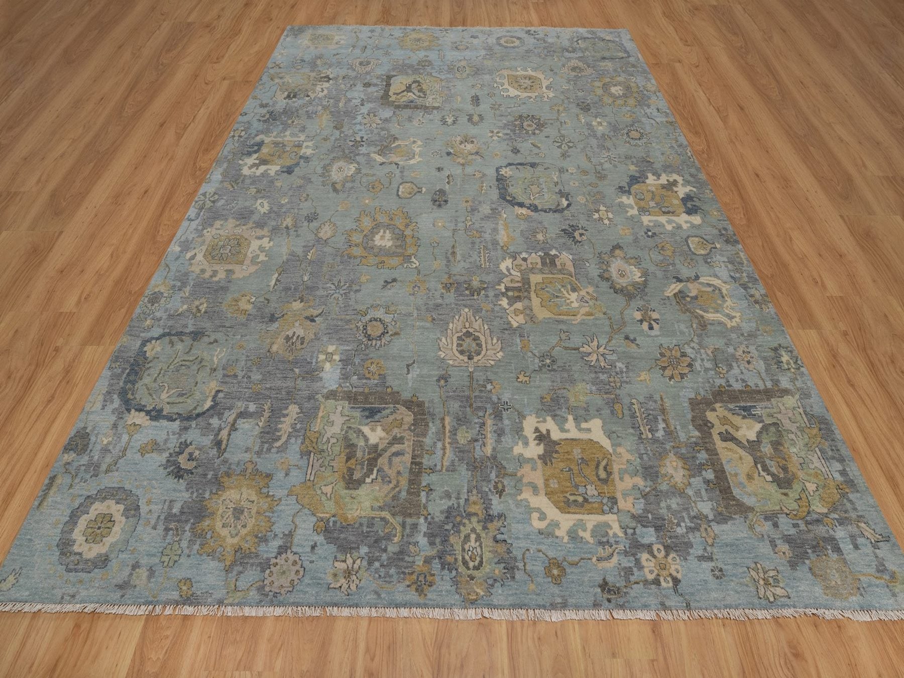 Green 8'7" x 11'11" Oushak And Peshawar Hand knotted Wool Rug - Sku: O091809