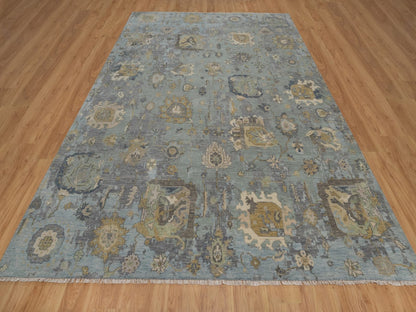 Green 8'7" x 11'11" Oushak And Peshawar Hand knotted Wool Rug - Sku: O091809