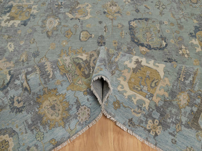 Green 8'7" x 11'11" Oushak And Peshawar Hand knotted Wool Rug - Sku: O091809