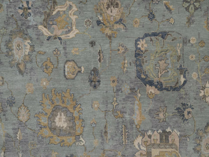 Green 8'7" x 11'11" Oushak And Peshawar Hand knotted Wool Rug - Sku: O091809