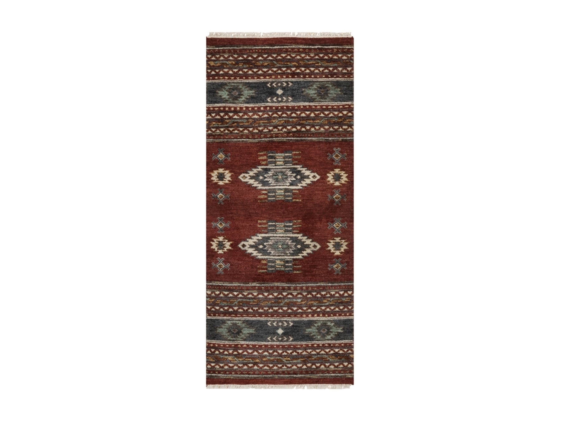 Tribal & Geometric hand-knotted wool runner in Red, 2'7" x 6'2" — SKU O091820