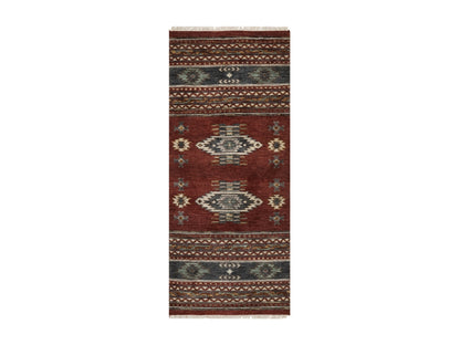 Tribal & Geometric hand-knotted wool runner in Red, 2'7" x 6'2" — SKU O091820