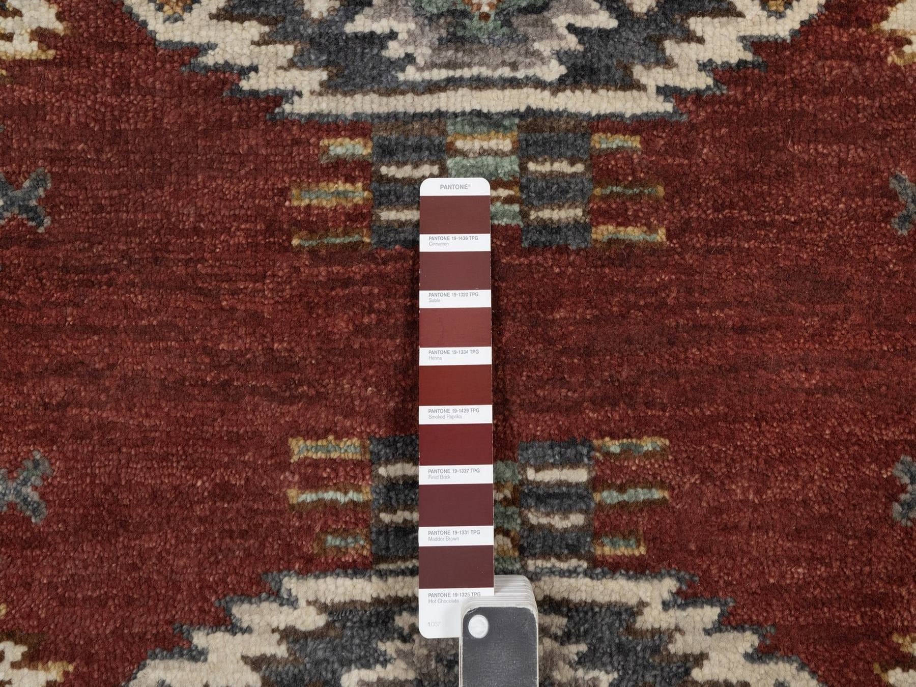 Tribal & Geometric hand-knotted wool runner in Red, 2'7" x 6'2" — SKU O091820 (view 4)