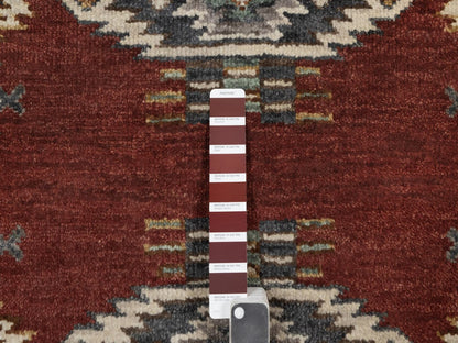 Tribal & Geometric hand-knotted wool runner in Red, 2'7" x 6'2" — SKU O091820 (view 4)