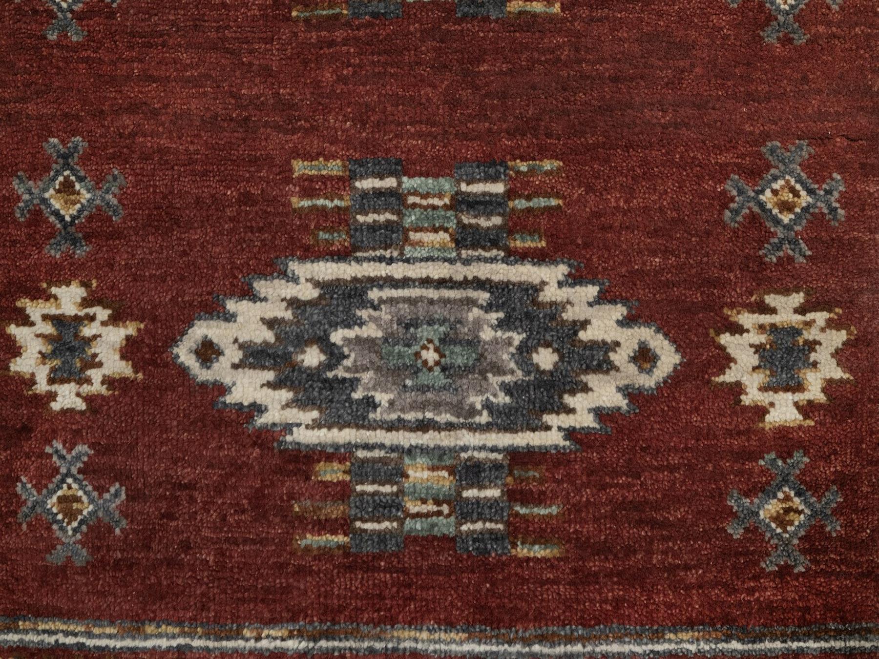 Tribal & Geometric hand-knotted wool runner in Red, 2'7" x 6'2" — SKU O091820 (view 5)