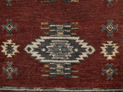 Tribal & Geometric hand-knotted wool runner in Red, 2'7" x 6'2" — SKU O091820 (view 5)