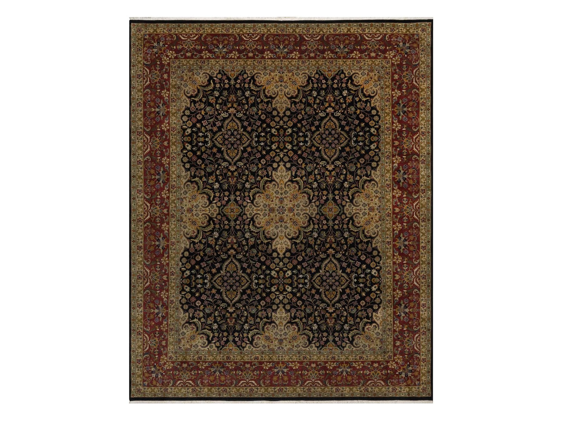 Black 8'0" x 10'1" Fine Oriental Hand knotted Wool Rug - Sku: O091834