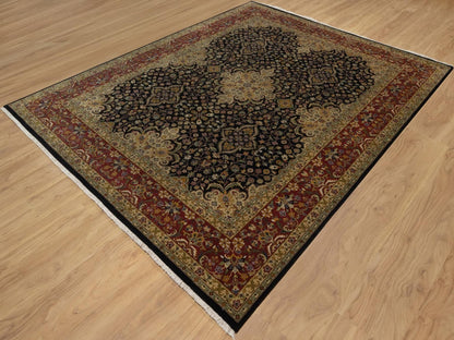 Black 8'0" x 10'1" Fine Oriental Hand knotted Wool Rug - Sku: O091834