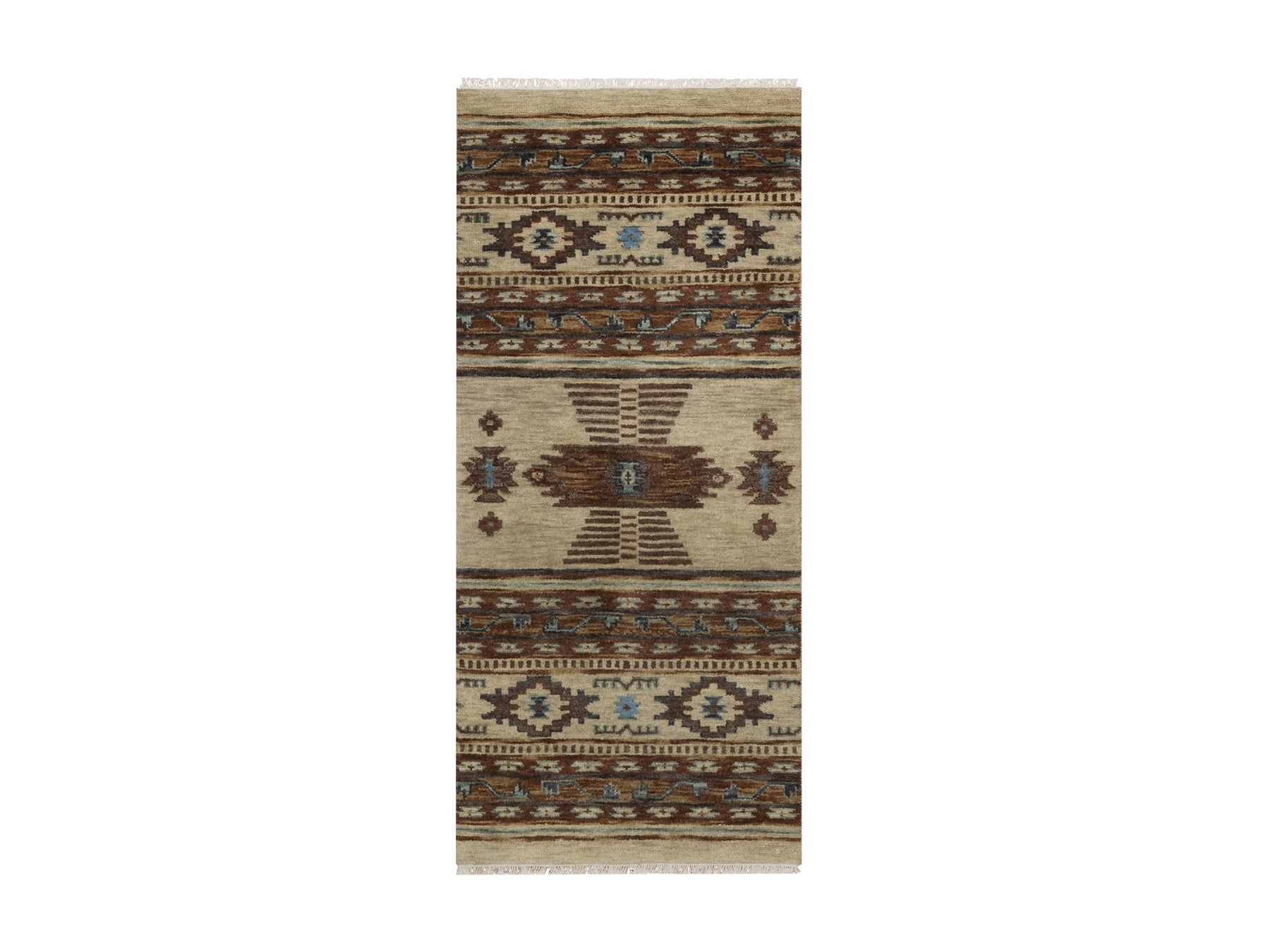 Tribal & Geometric hand-knotted wool runner in Ivory, 2'7" x 5'10" — SKU O091835