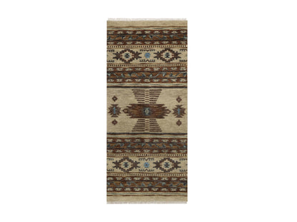 Tribal & Geometric hand-knotted wool runner in Ivory, 2'7" x 5'10" — SKU O091835