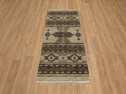 Tribal & Geometric hand-knotted wool runner in Ivory, 2'7" x 5'10" — SKU O091835 (view 2)