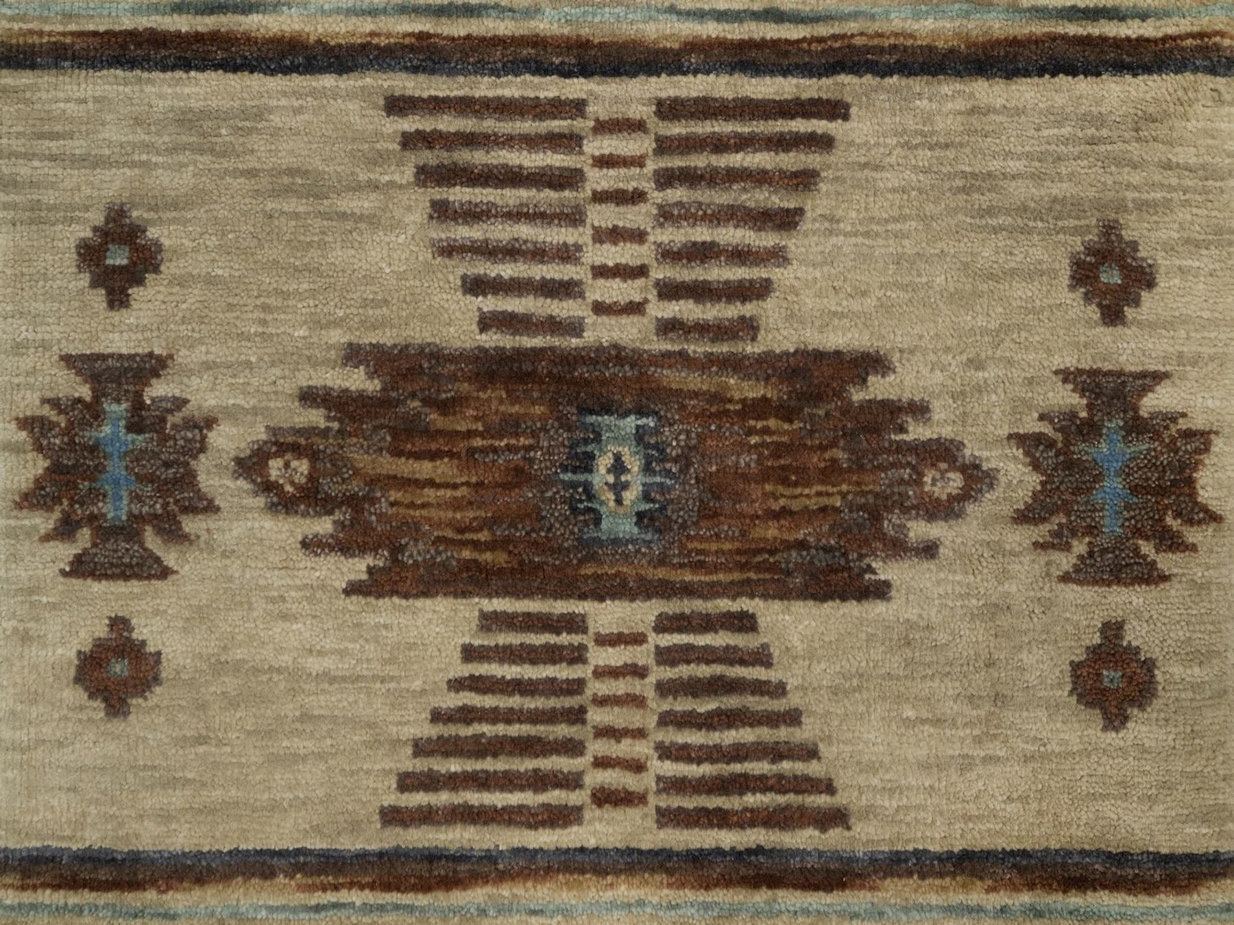 Tribal & Geometric hand-knotted wool runner in Ivory, 2'7" x 5'10" — SKU O091835 (view 5)