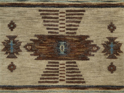 Tribal & Geometric hand-knotted wool runner in Ivory, 2'7" x 5'10" — SKU O091835 (view 5)