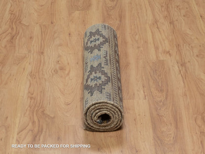 Tribal & Geometric hand-knotted wool runner in Ivory, 2'7" x 5'10" — SKU O091835 (view 6)
