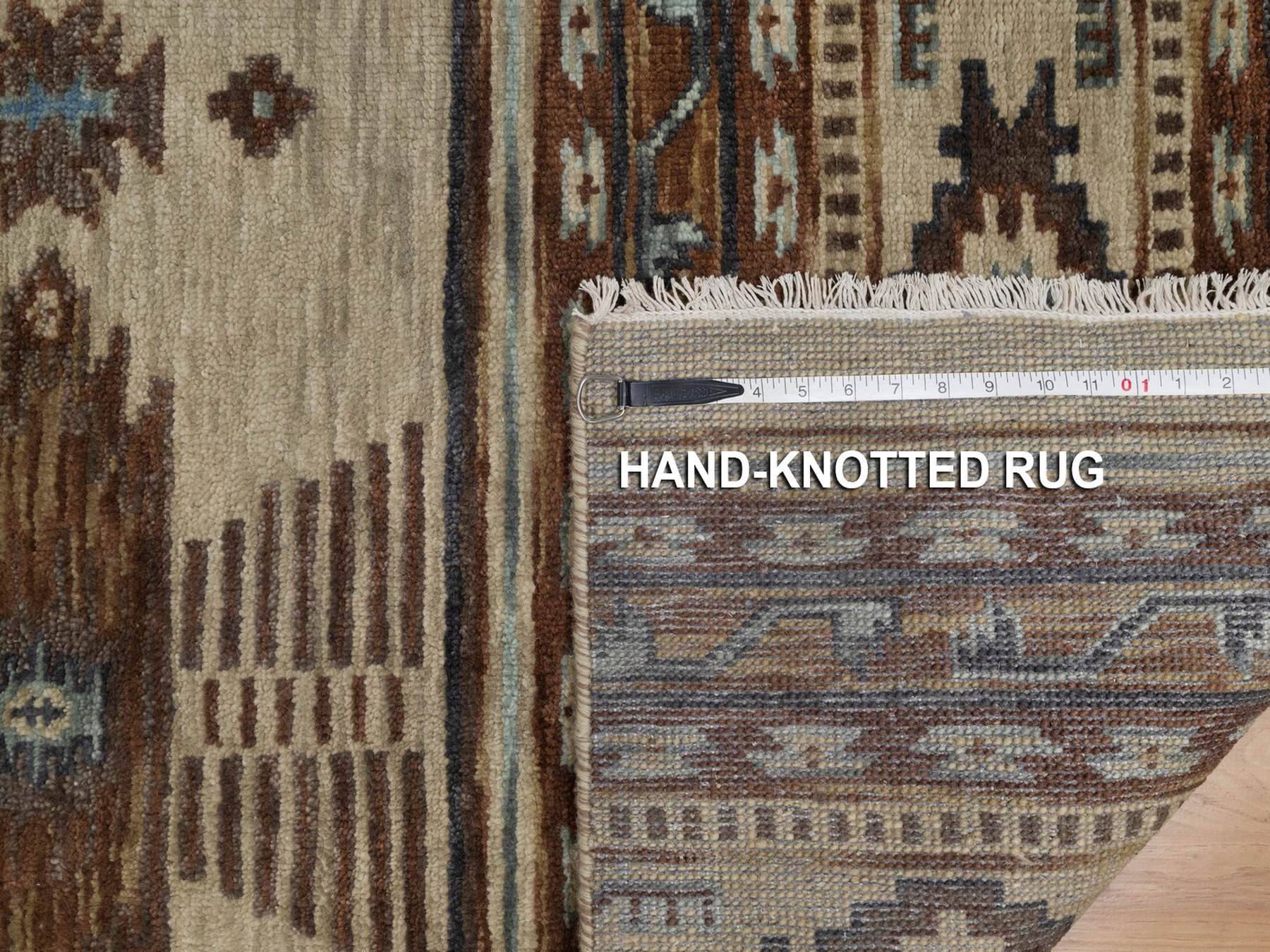 Tribal & Geometric hand-knotted wool runner in Ivory, 2'7" x 5'10" — SKU O091835 (view 8)