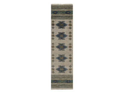 Beige 2'6" x 10'0" Tribal & Geometric Hand knotted Wool Rug - Sku: O091838