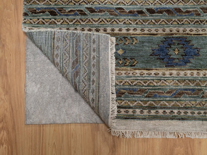 Beige 2'6" x 10'0" Tribal & Geometric Hand knotted Wool Rug - Sku: O091838