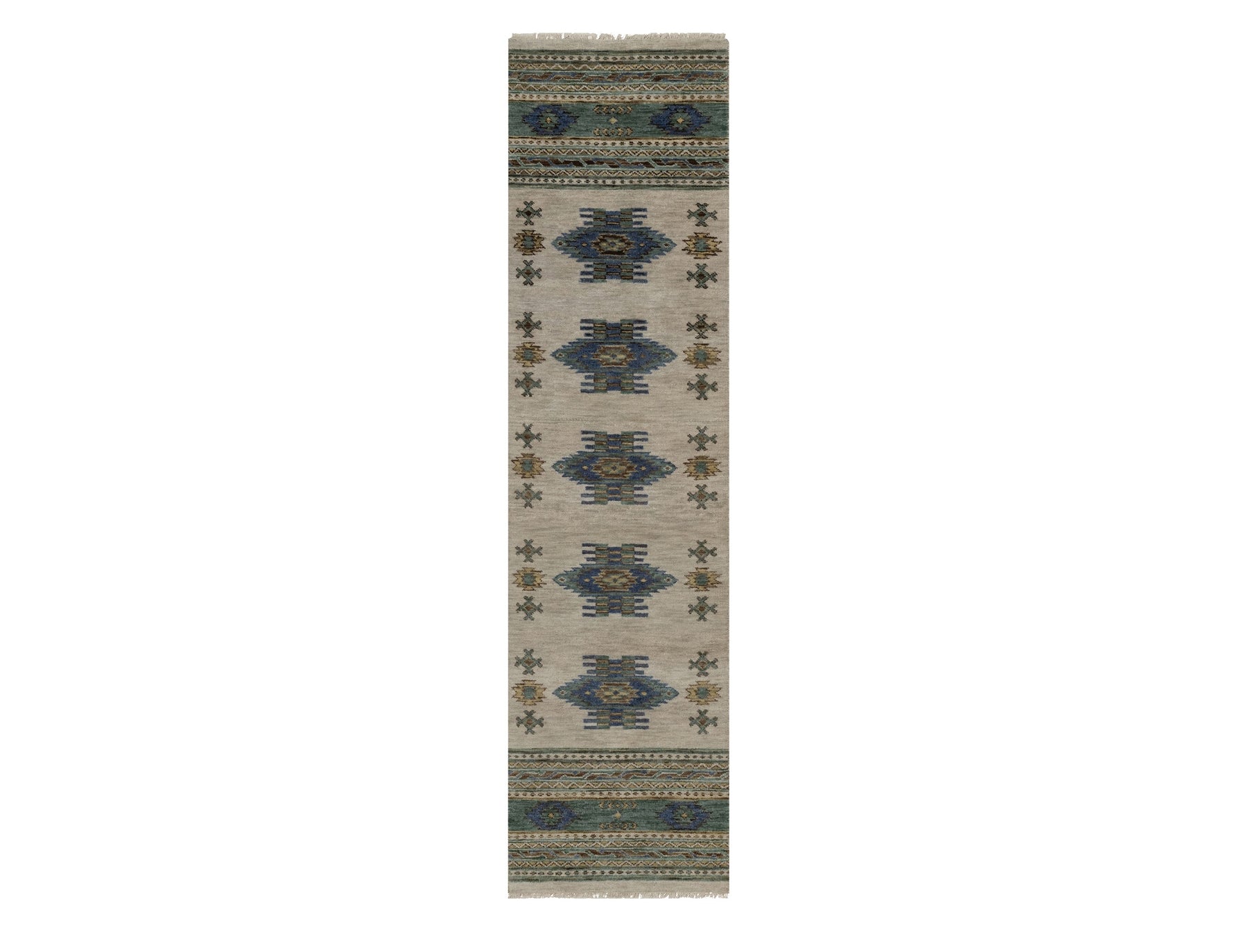 Beige 2'8" x 9'10" Tribal & Geometric Hand knotted Wool Rug - Sku: O091839