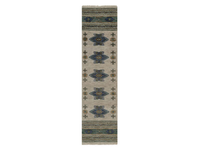 Beige 2'8" x 9'10" Tribal & Geometric Hand knotted Wool Rug - Sku: O091839