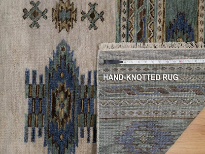 Beige 2'8" x 9'10" Tribal & Geometric Hand knotted Wool Rug - Sku: O091839