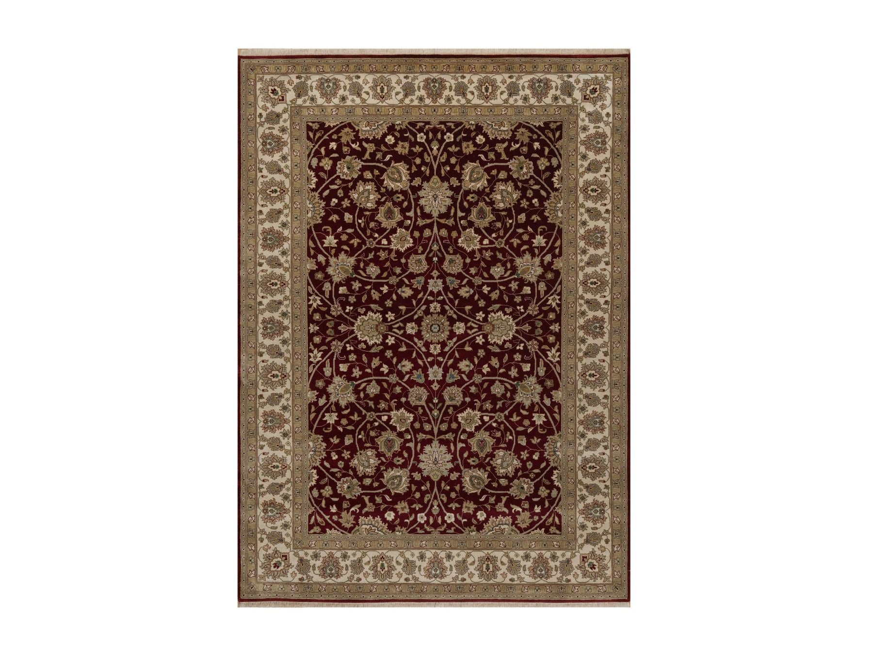 Tabriz Fine Oriental hand-knotted wool/silk rug in Red & Ivory, 5'9" x 8' — SKU O091844