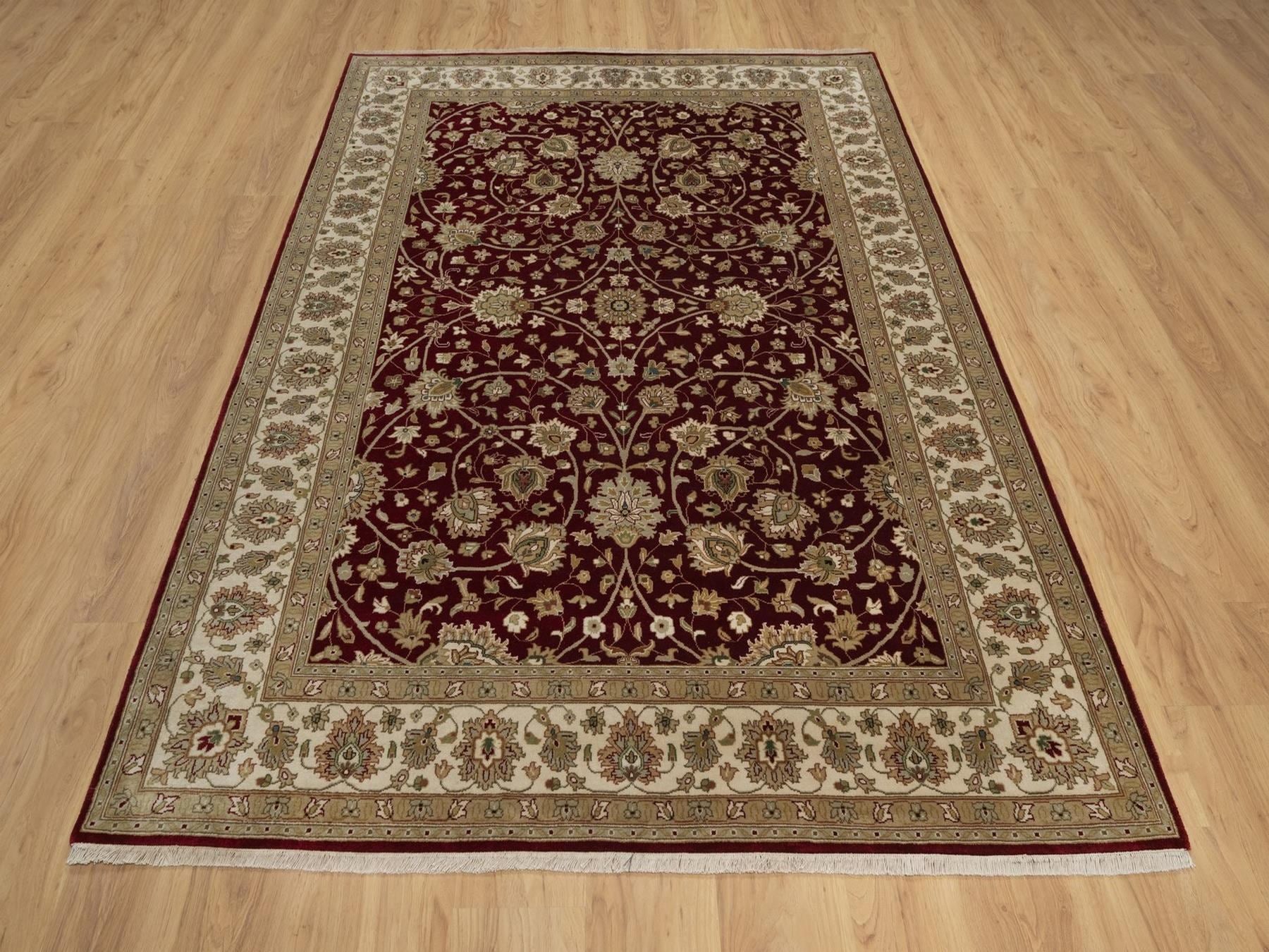 Tabriz Fine Oriental hand-knotted wool/silk rug in Red & Ivory, 5'9" x 8' — SKU O091844 (view 2)