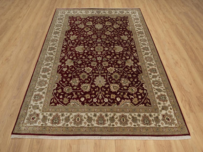 Tabriz Fine Oriental hand-knotted wool/silk rug in Red & Ivory, 5'9" x 8' — SKU O091844 (view 2)