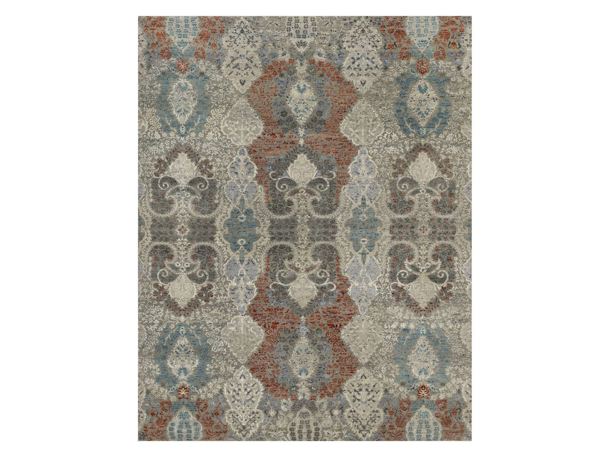 Modern / Contemporary hand-knotted wool/silk rug in Gray, 7'11" x 10'2" — SKU O091848